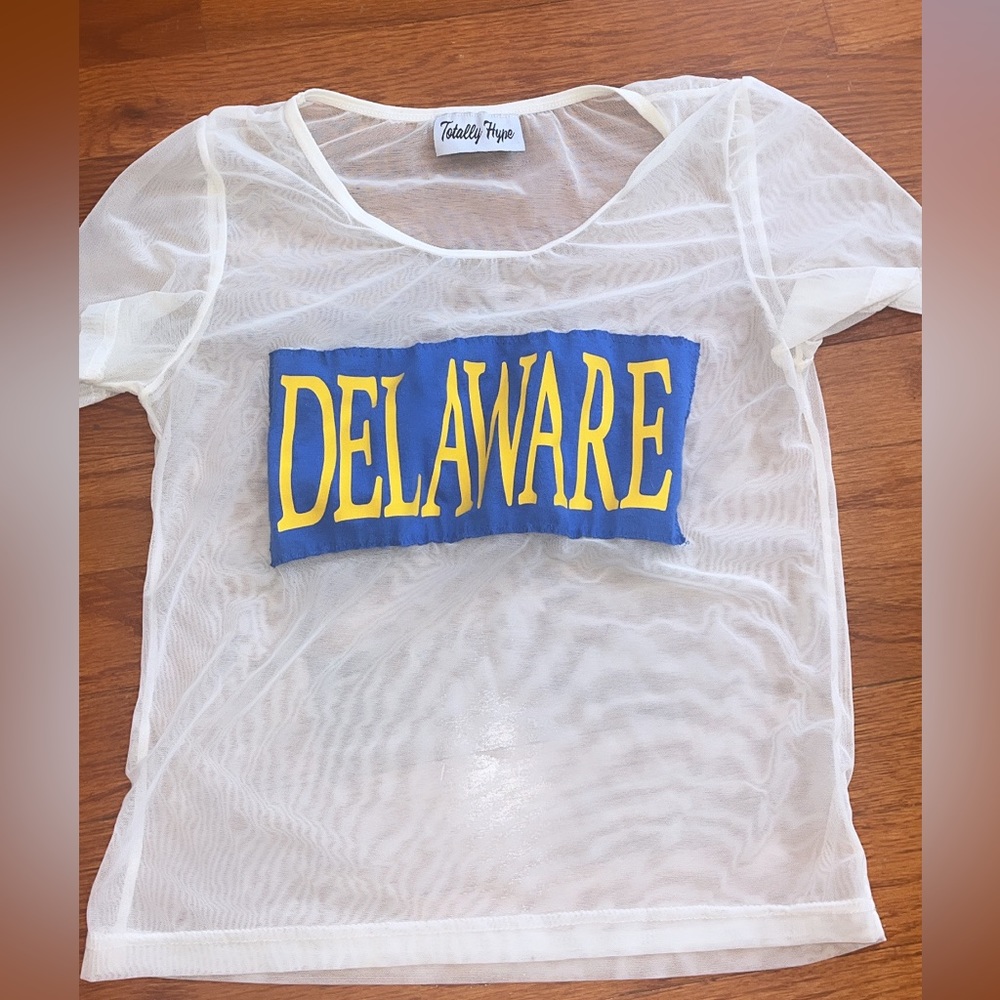 “Rian” totally hype sheer see through top University of Delaware